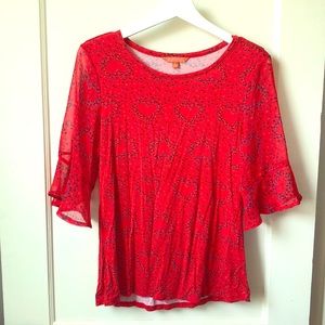 Red flutter sleeve top